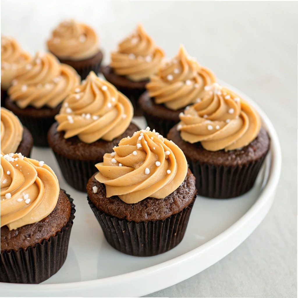 Dark Chocolate Mini Cupcakes with Salted Caramel Frosting Recipe