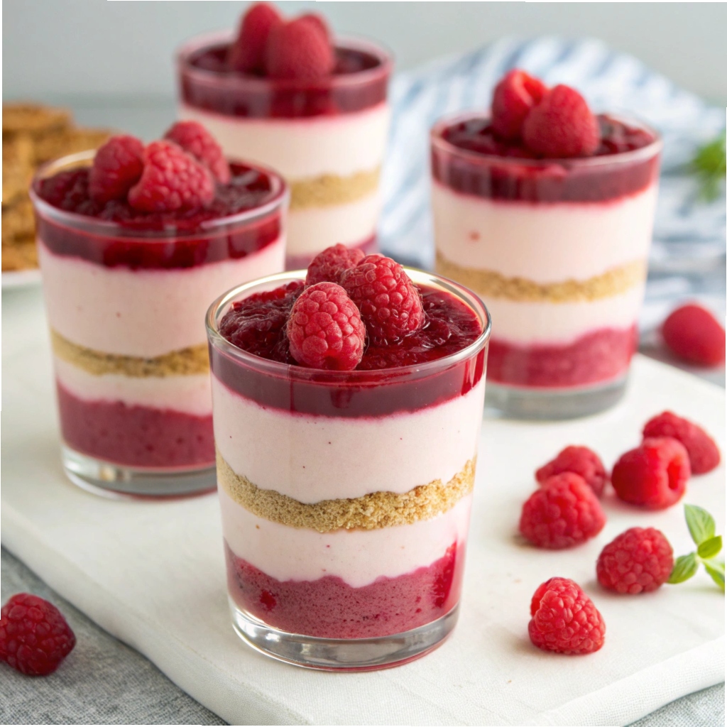 No-Bake Raspberry Cheesecake Layered Dessert Shooters Recipe