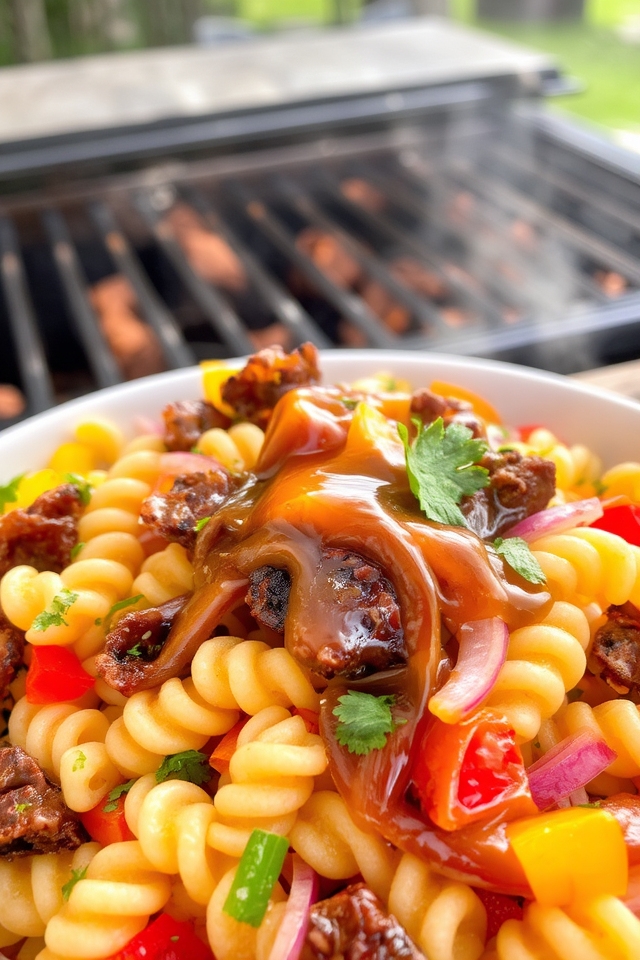smoky burnt ends pasta salad