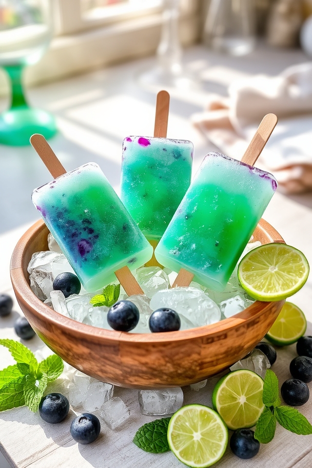 sparkling blueberry lime popsicles