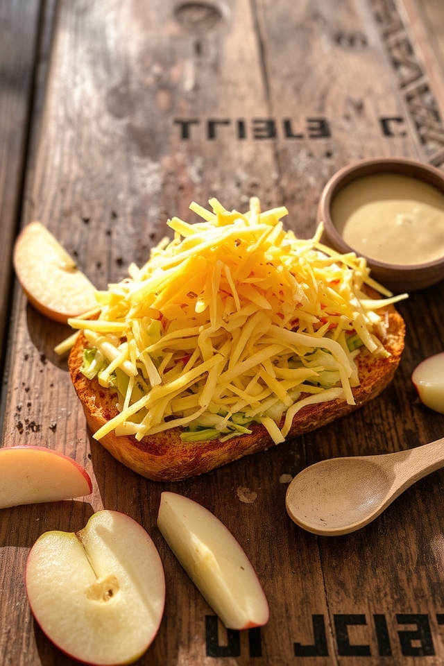 cheddar apple slaw toast