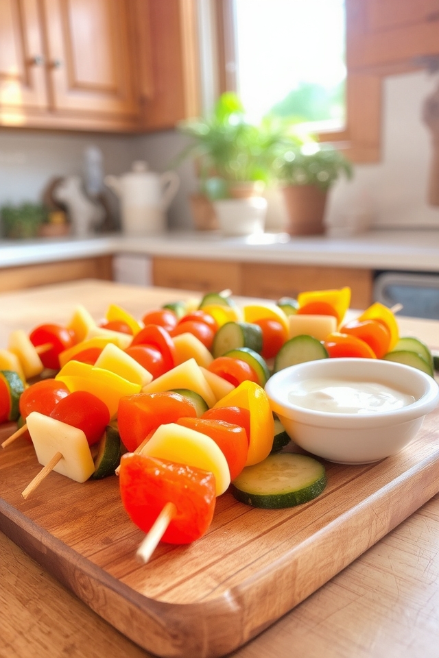 cheesy veggie snack skewers