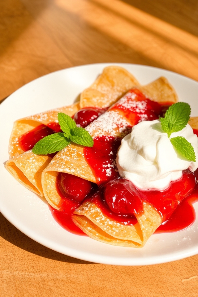 cherries in crepe dessert