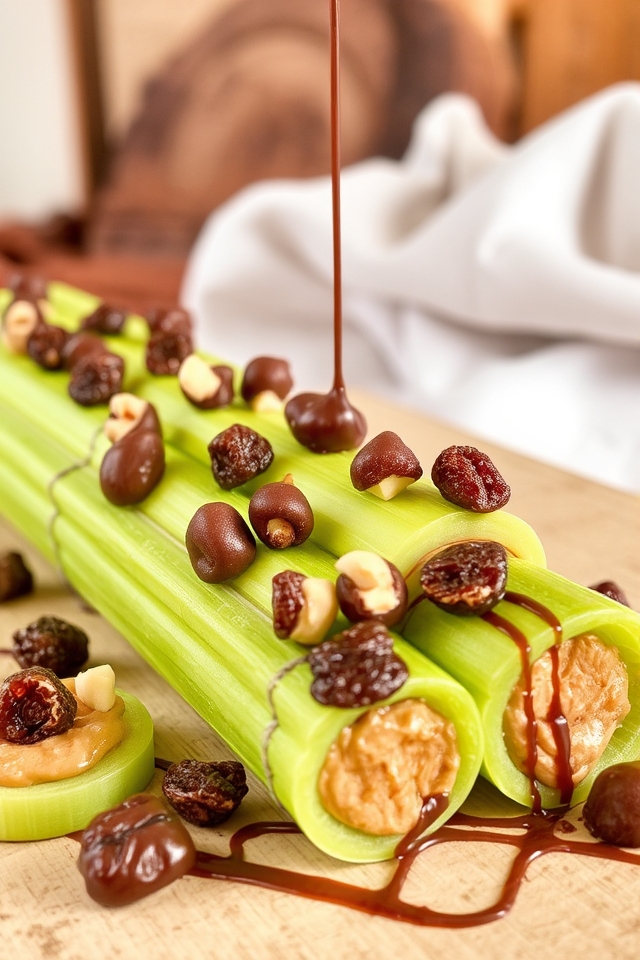 chocolate covered peanut butter celery