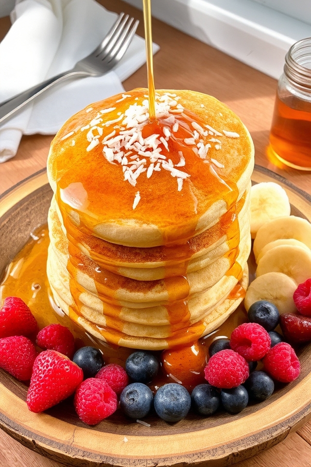 coconut pancakes with syrup