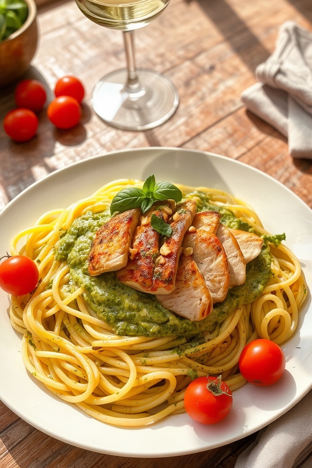 creamy pesto chicken linguine
