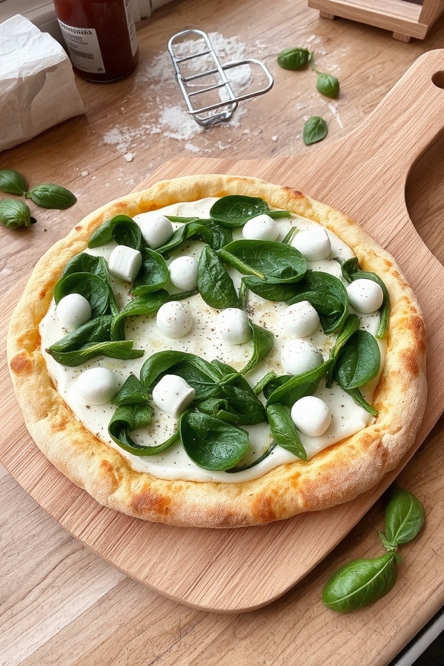 creamy ricotta spinach pizza