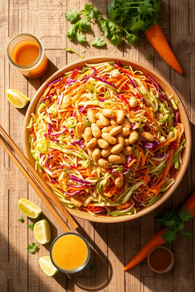 crisp vegetables in peanut dressing