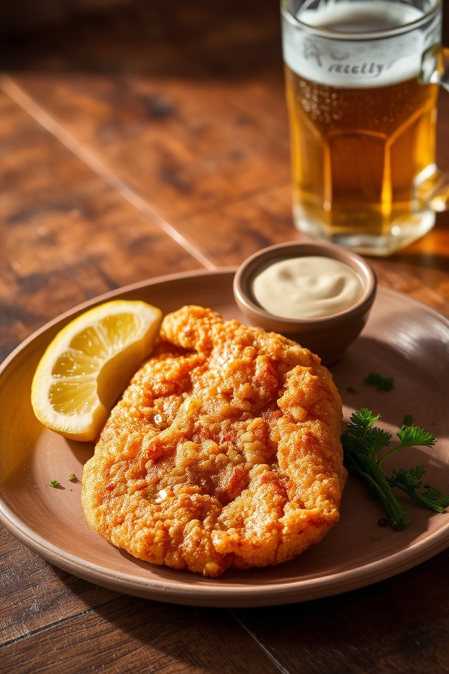 crispy beer battered schnitzel