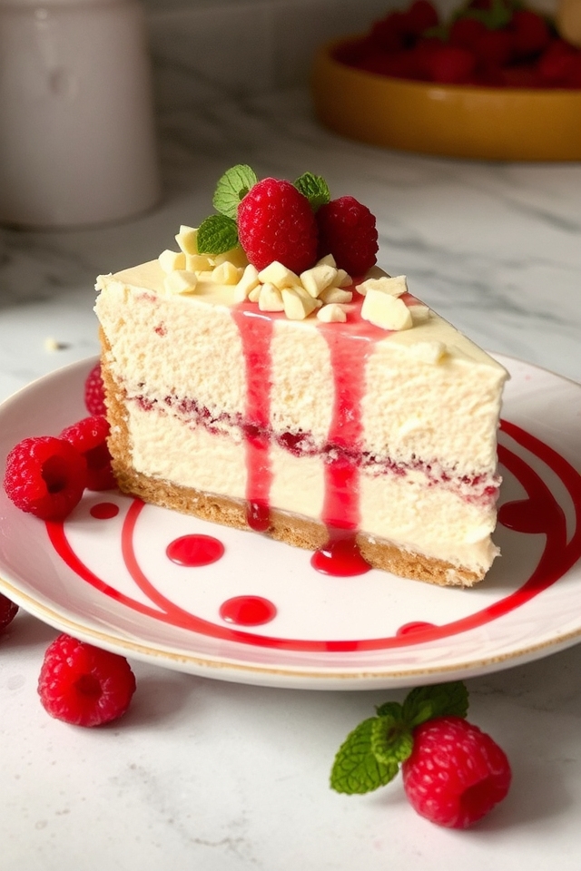 decadent white chocolate raspberry cheesecake
