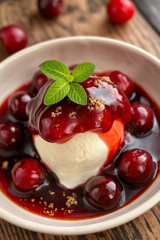 flamb ed cherries over ice cream