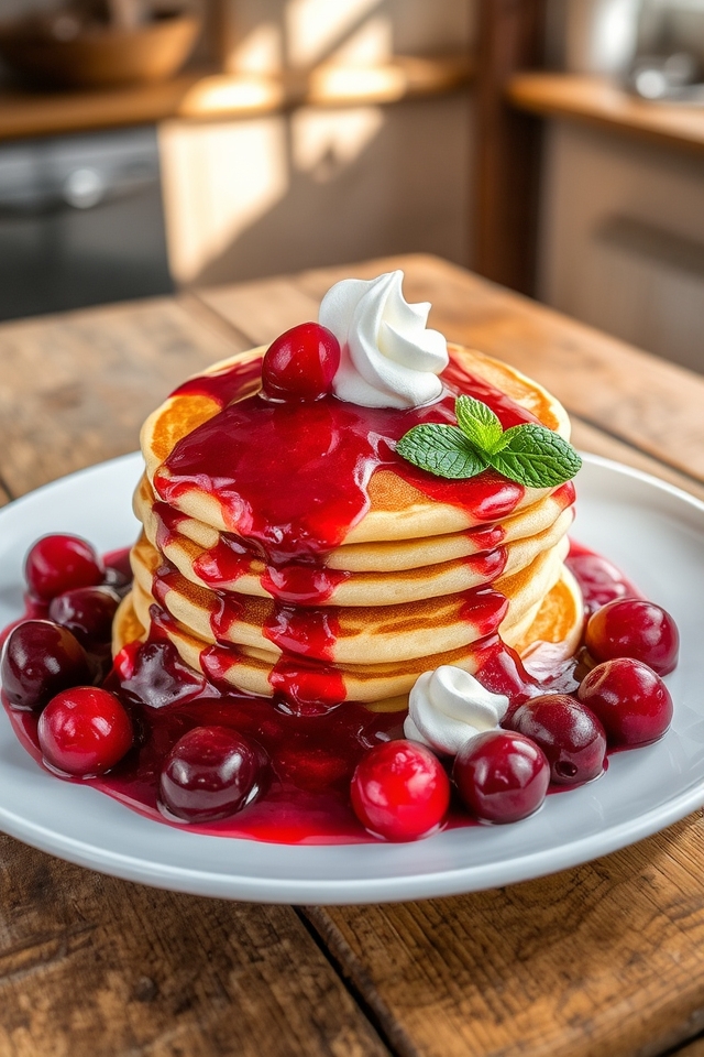 fluffy pancakes with flamb ed cherries