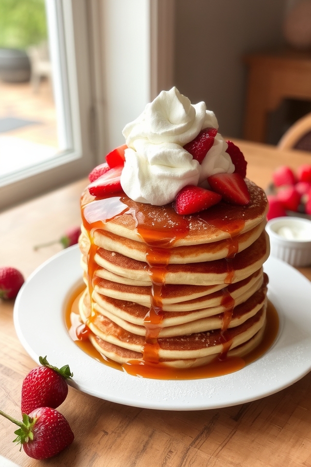 fluffy pancakes with strawberries