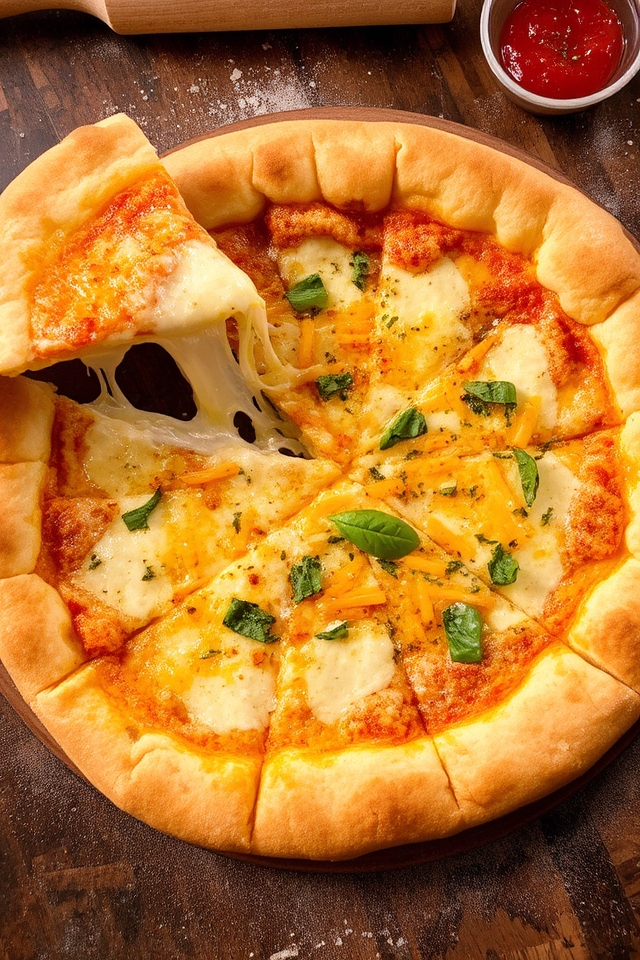 gooey cheese filled crust pizza