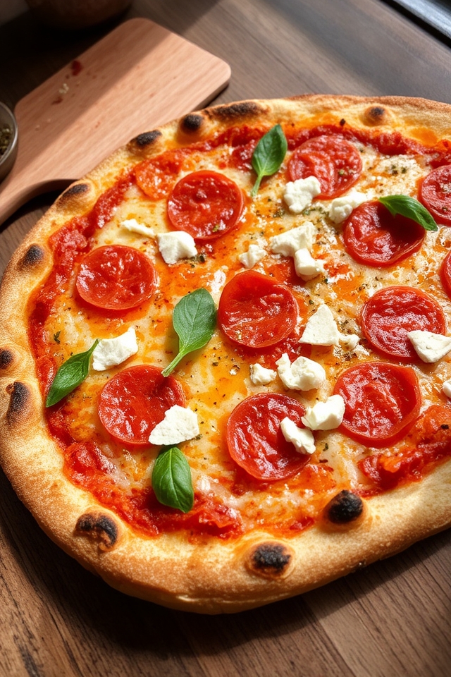 gourmet pepperoni goat cheese pizza