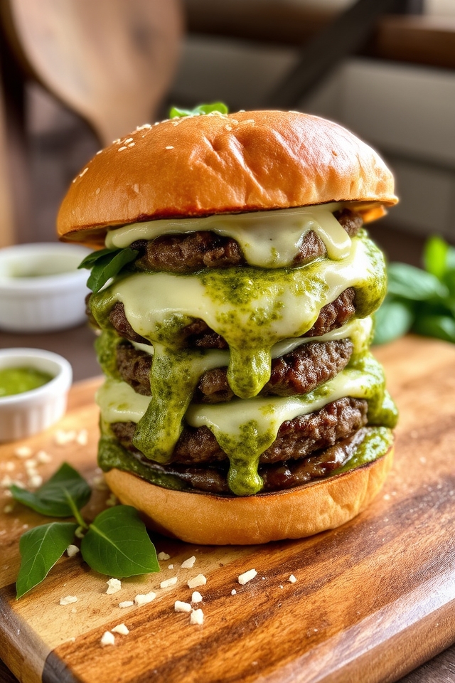 gourmet pesto mozzarella burger
