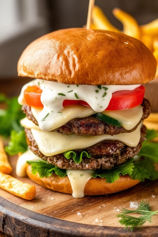 greek style double cheeseburger delight
