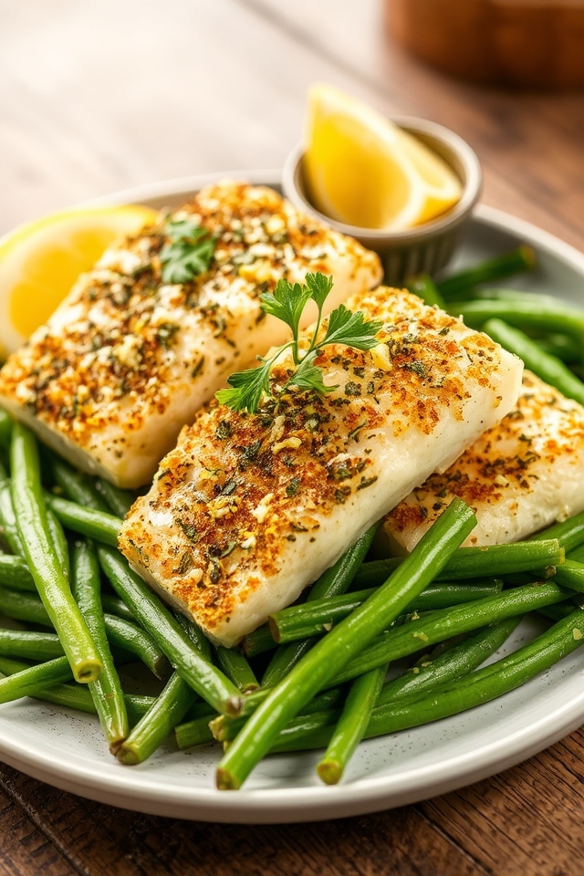 herb crusted cod with veggies
