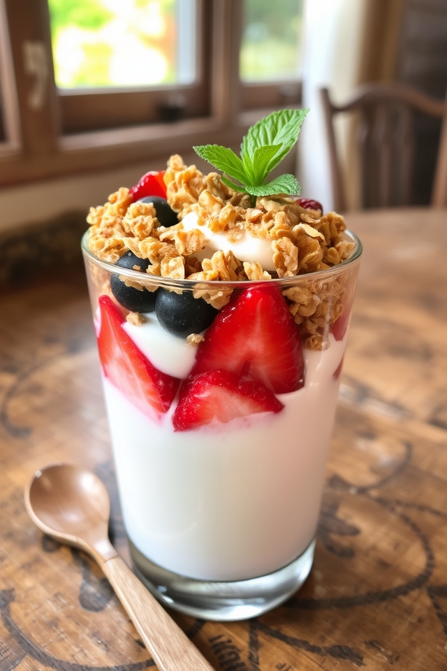 layered yogurt fruit breakfast
