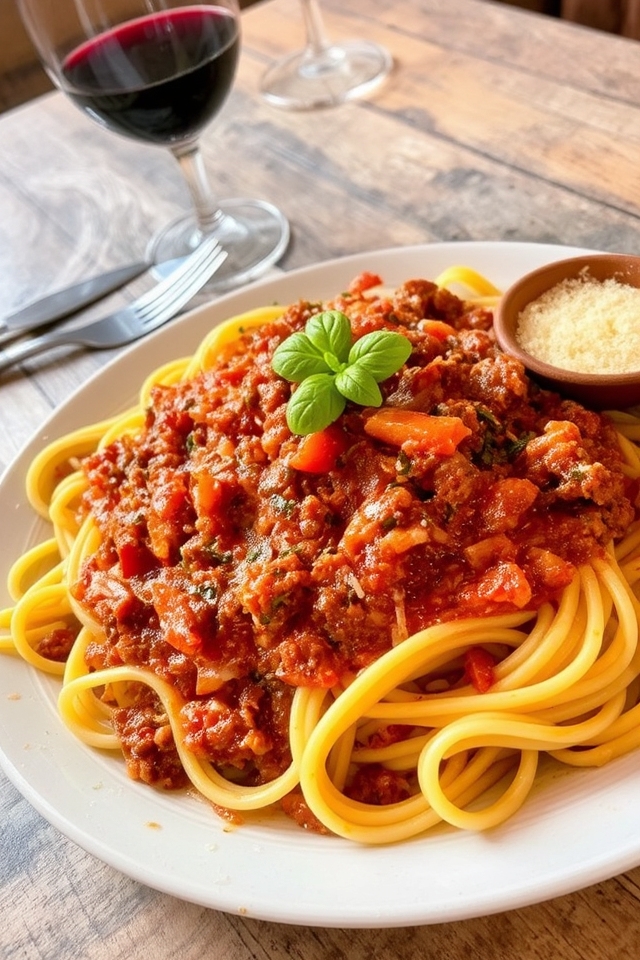 linguine with hearty meat sauce