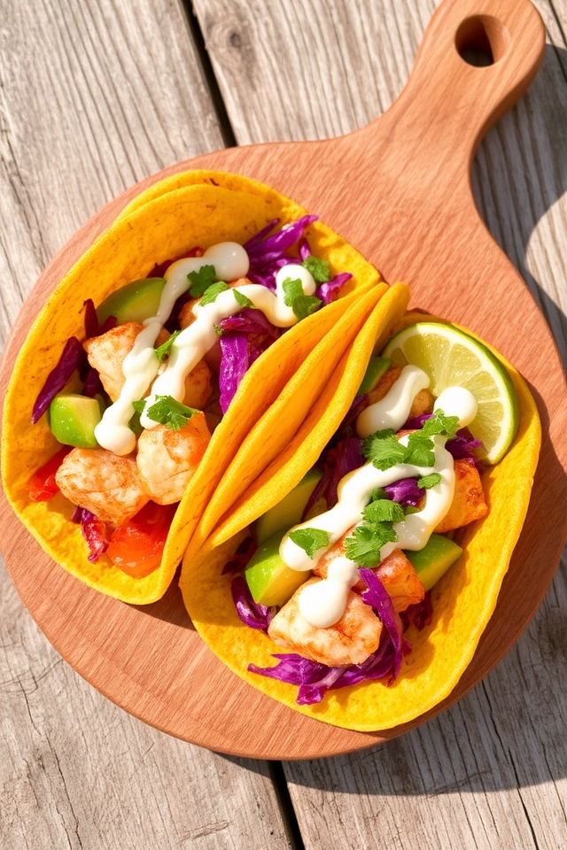 lobster tacos with vibrant toppings