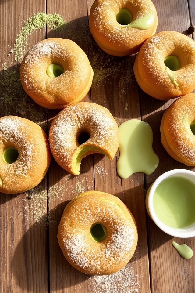 matcha donuts with cream