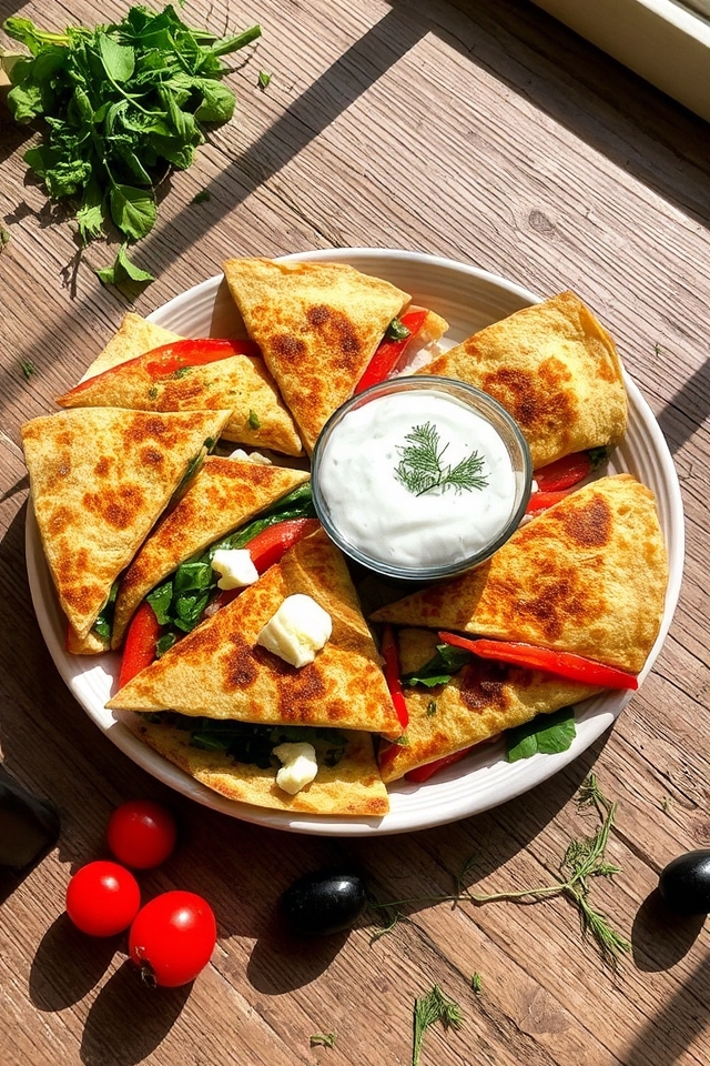 mediterranean inspired chickpea quesadilla