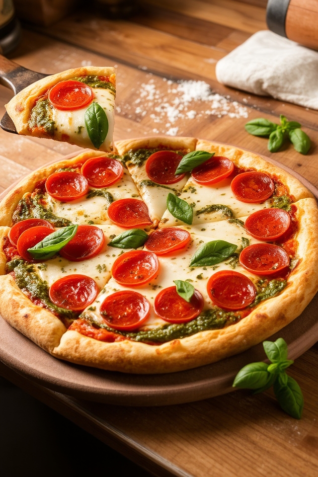 pepperoni pesto pizza delight