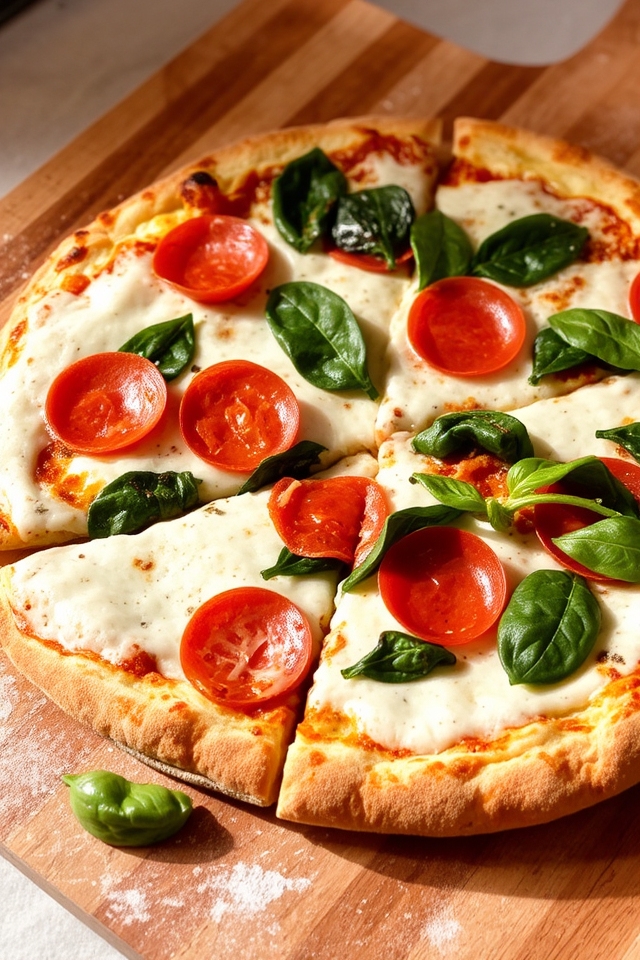 pepperoni spinach white pizza