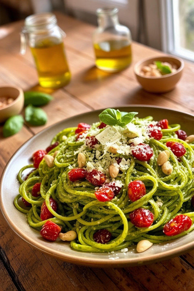 pesto linguine with sun dried tomatoes