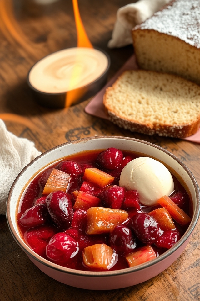 rhubarb cherry flamb dessert