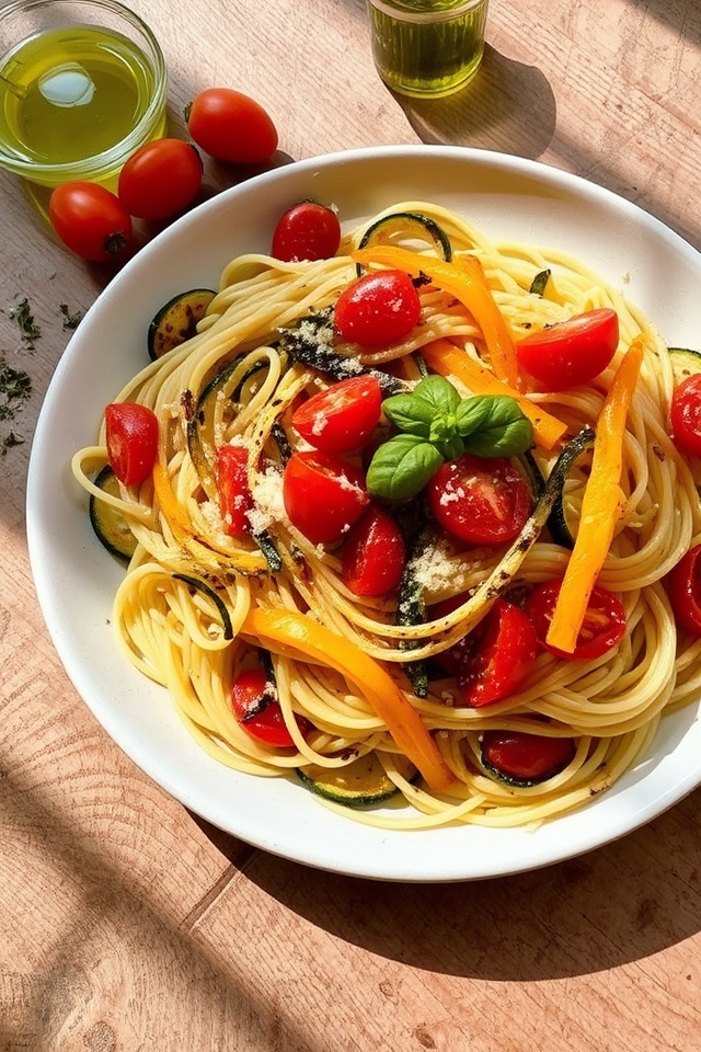 roasted vegetable linguine delight