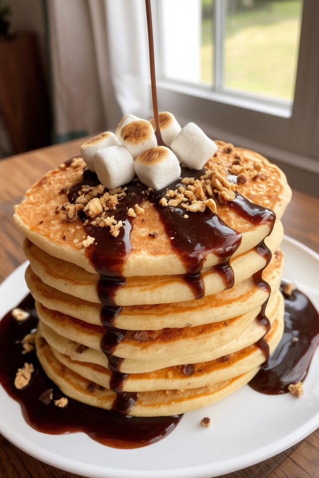 s mores inspired fluffy pancakes