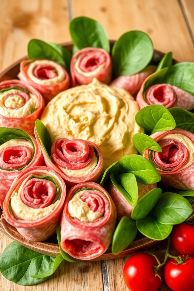 salami spinach hummus wraps