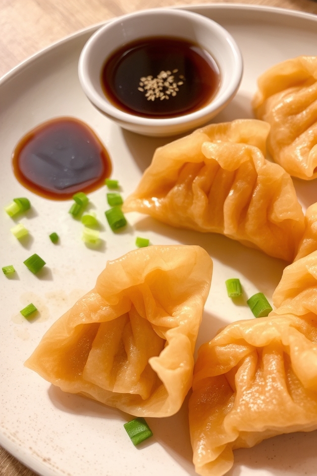 savory dumplings with dipping sauce
