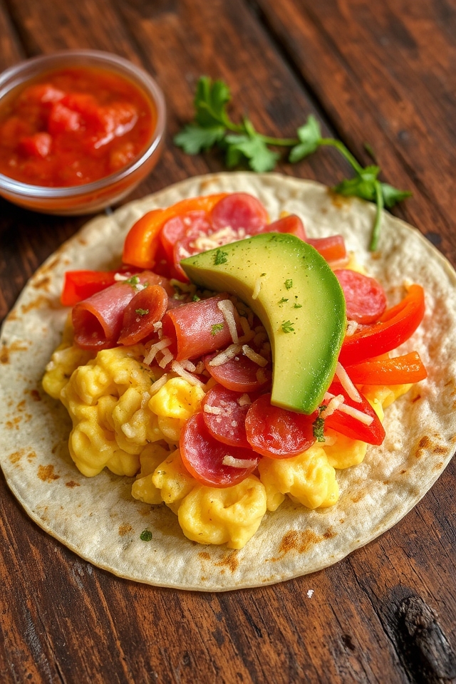 savory salami breakfast burrito