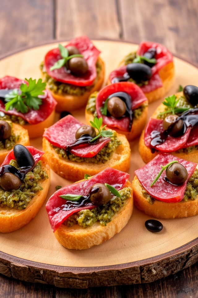 savory salami olive crostini