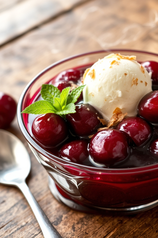 spiced cherries over ice cream