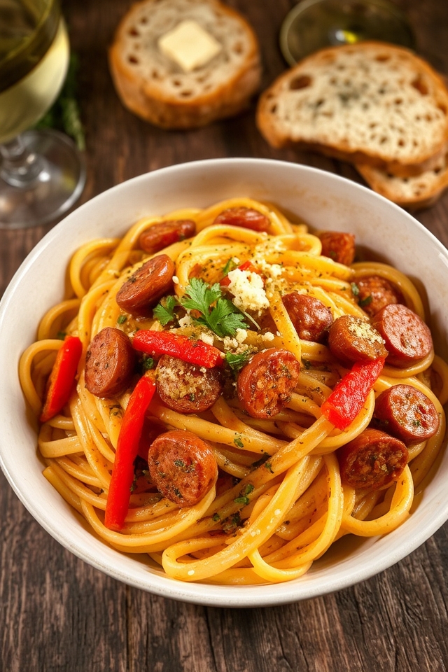 spicy cajun sausage linguine