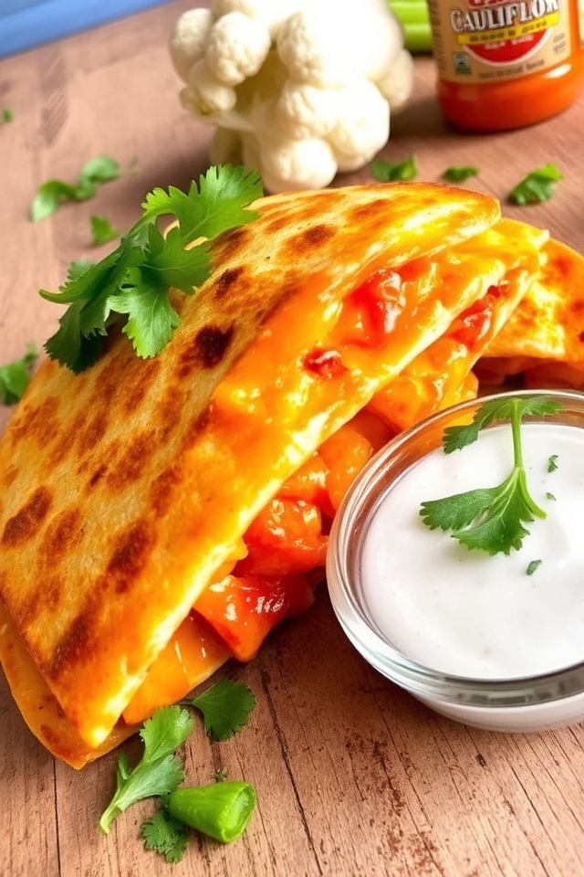 spicy cauliflower cheese quesadilla