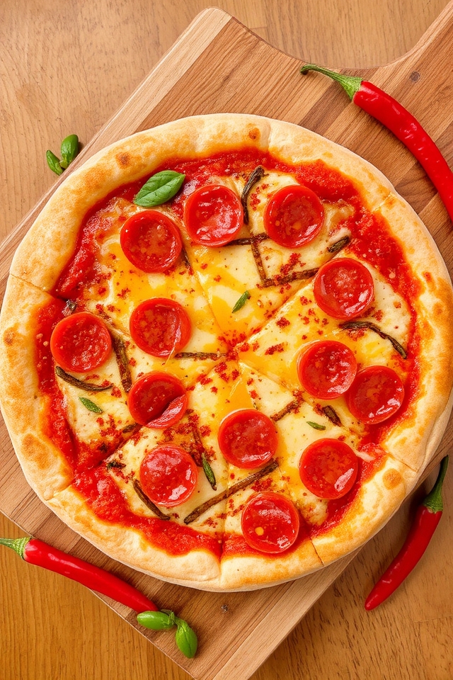 spicy pepperoni cheese pizza