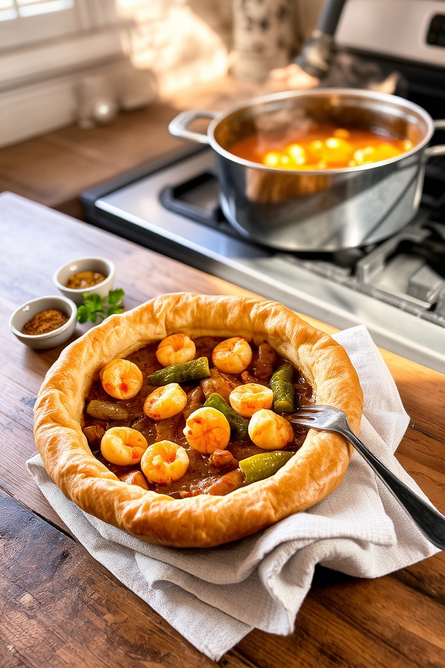 spicy shrimp filled comfort pie