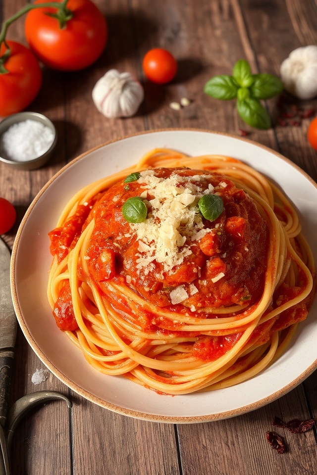 spicy tomato linguine dish