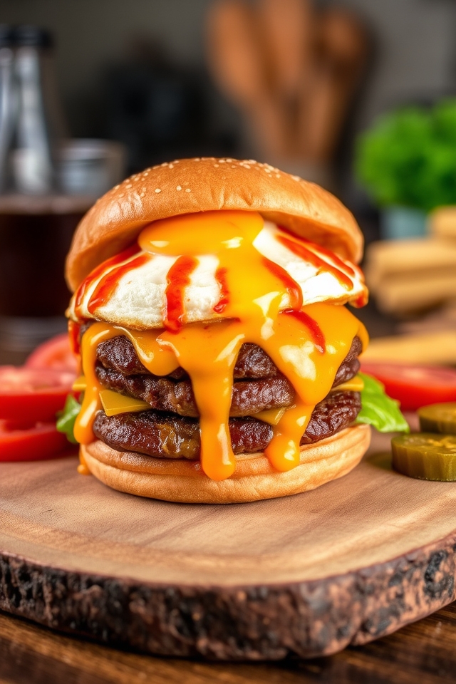 sriracha egg cheeseburger delight