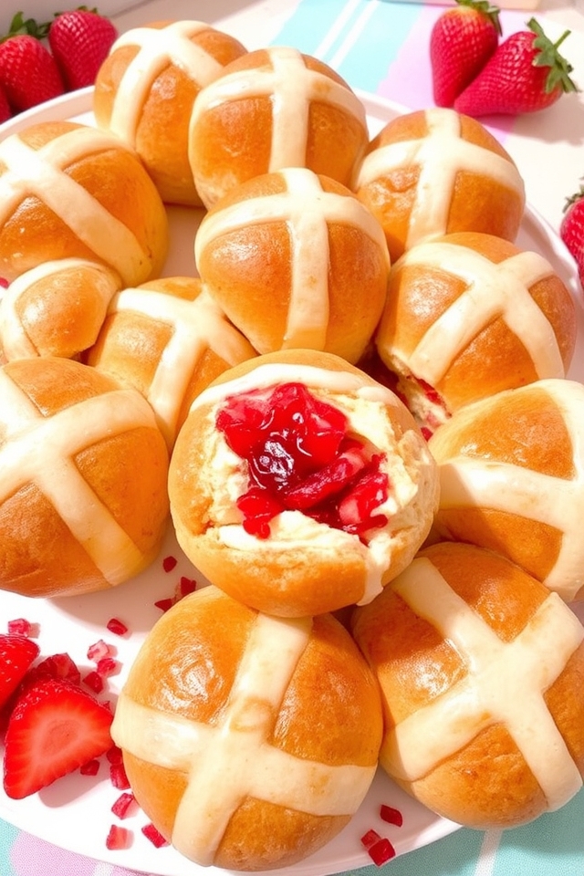 strawberry infused hot cross buns