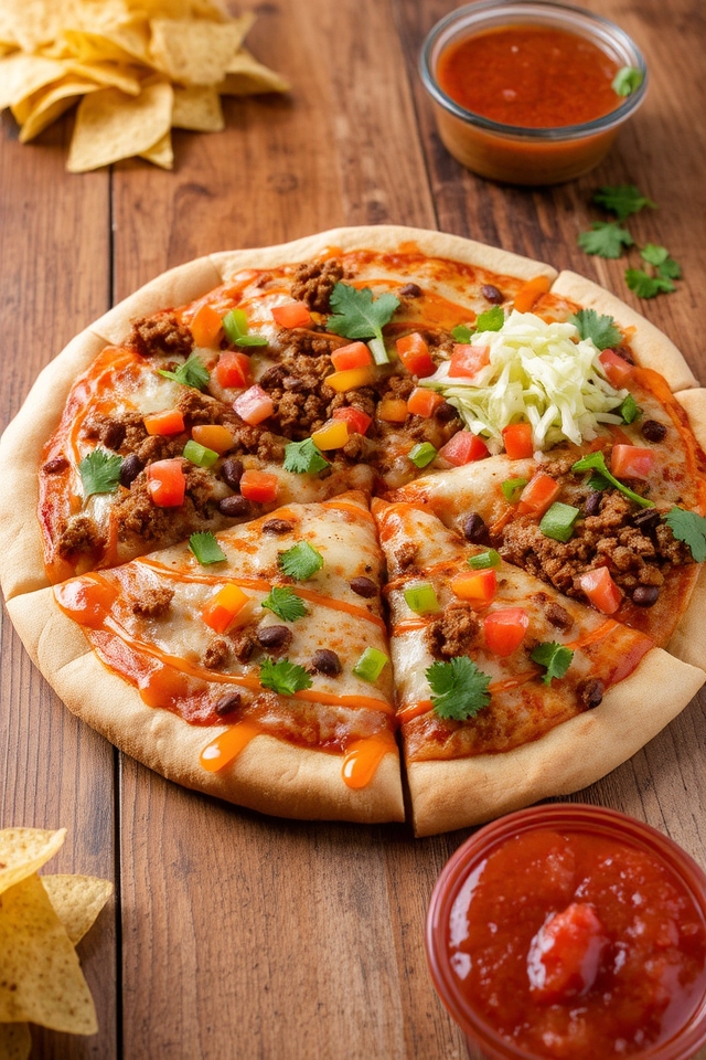 taco inspired cheesy pizza fusion