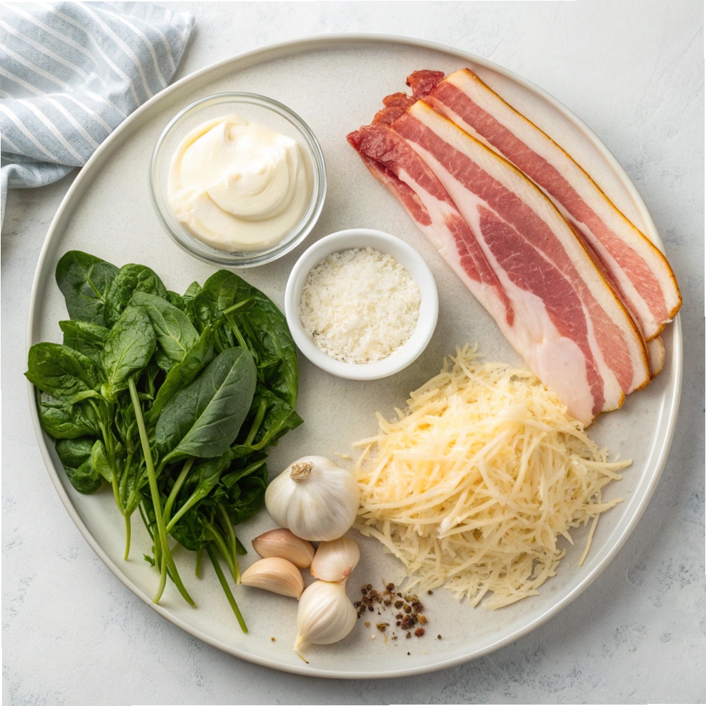 Ingredients of Bacon Spinach Cheese Dip
