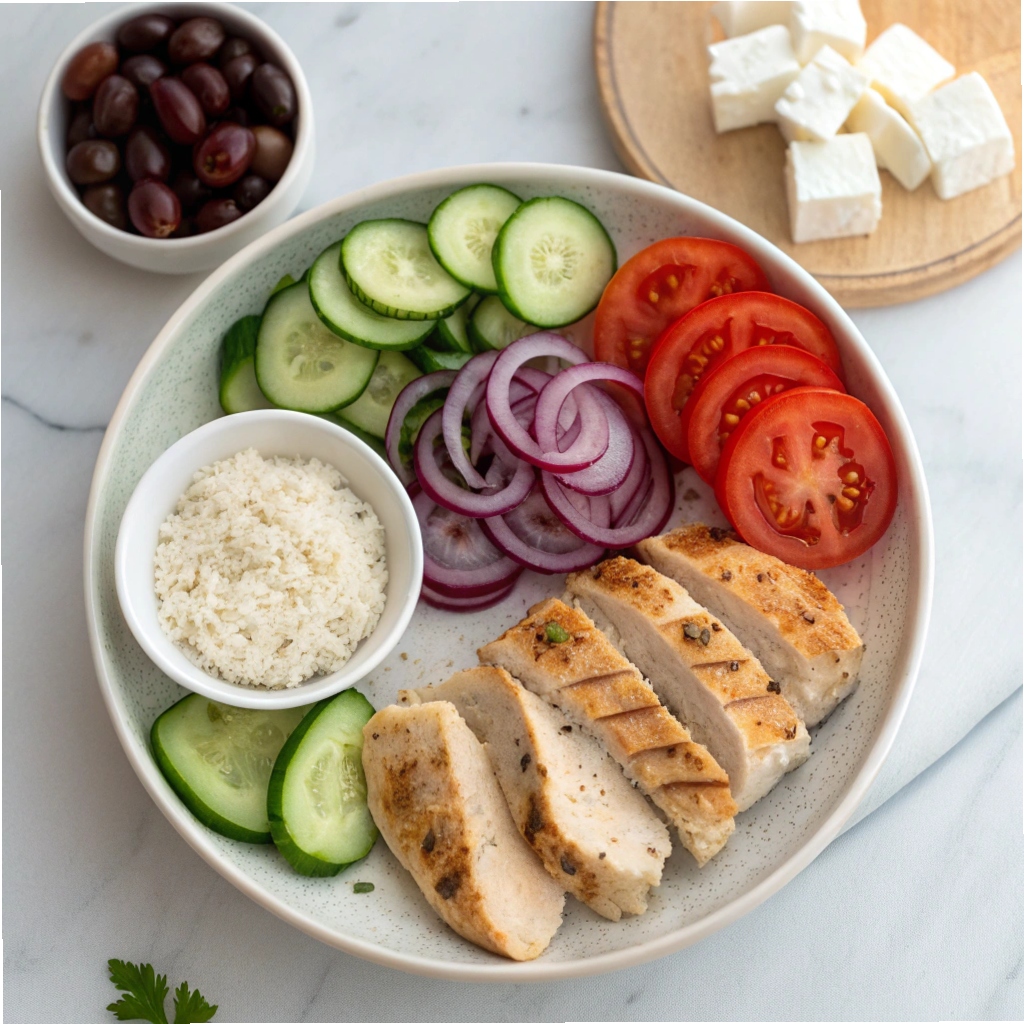 Ingredients of Mediterranean Chicken Bowls