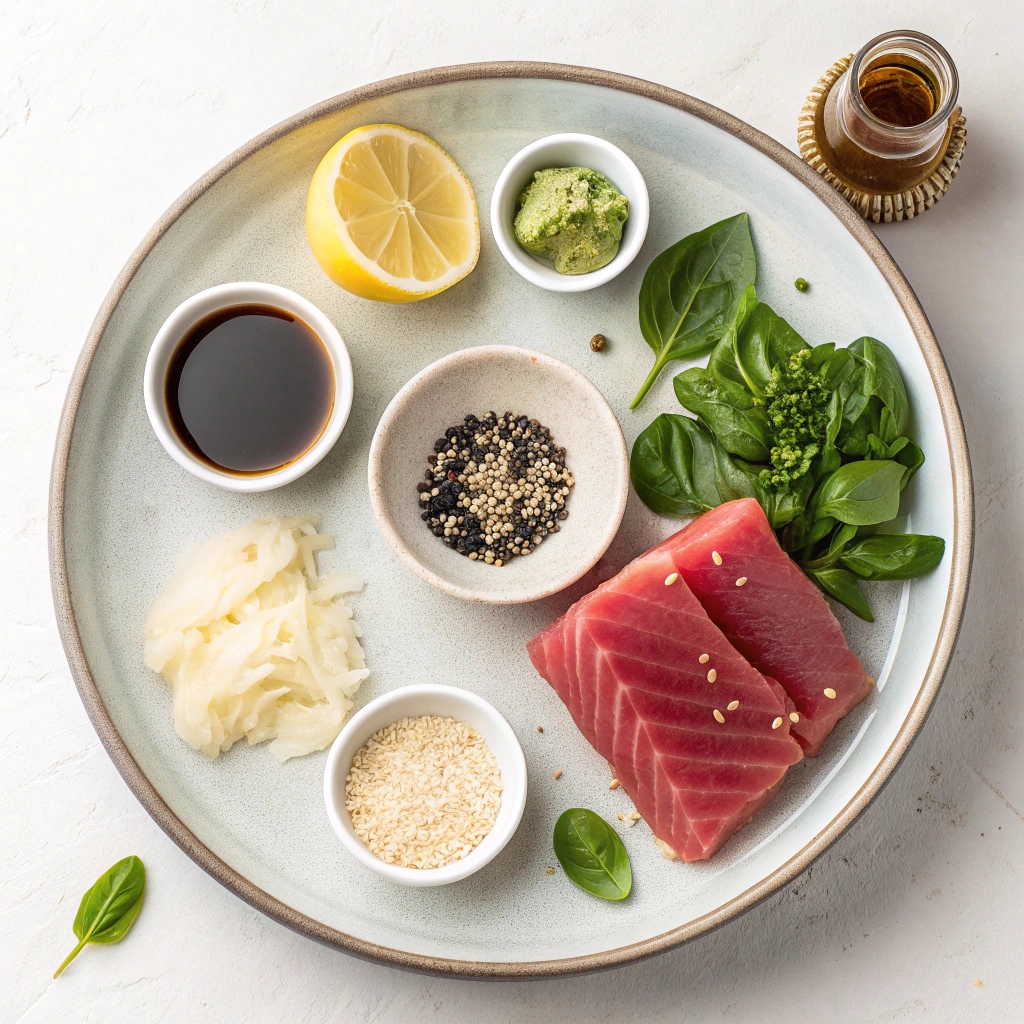 Ingredients of Seared Tuna Roll with Basil Aioli 