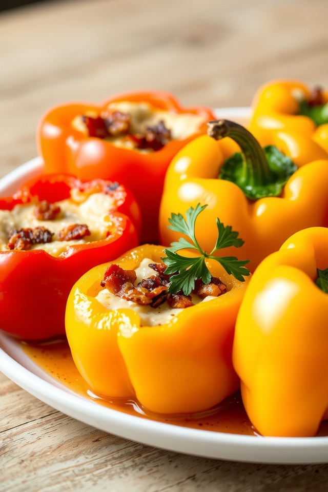 bacon filled baked bell peppers